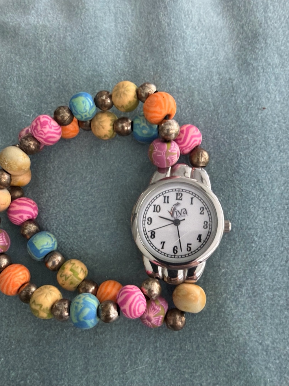 Multicolor Beaded Stretch Bracelet Watch - Pink, Blue, Orange, Yellow